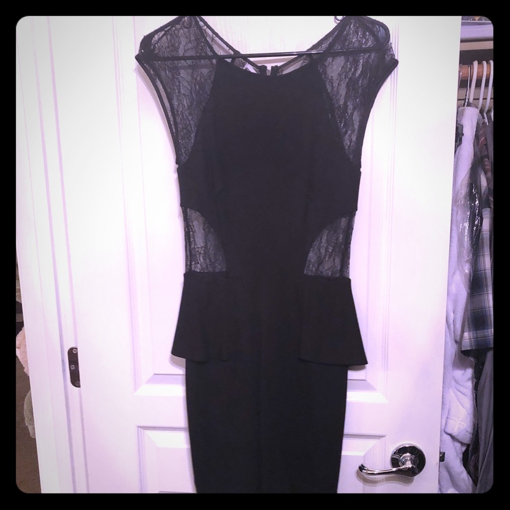 Bebe black peplum peony dress SIZE Small